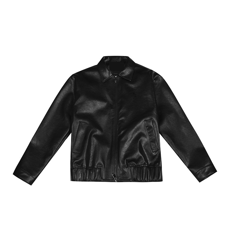 Boyfriend Style Short Small Leather Jacket Korean Handsome Motorcycle Jacket Coat PU Leather Elegant Top Trendy