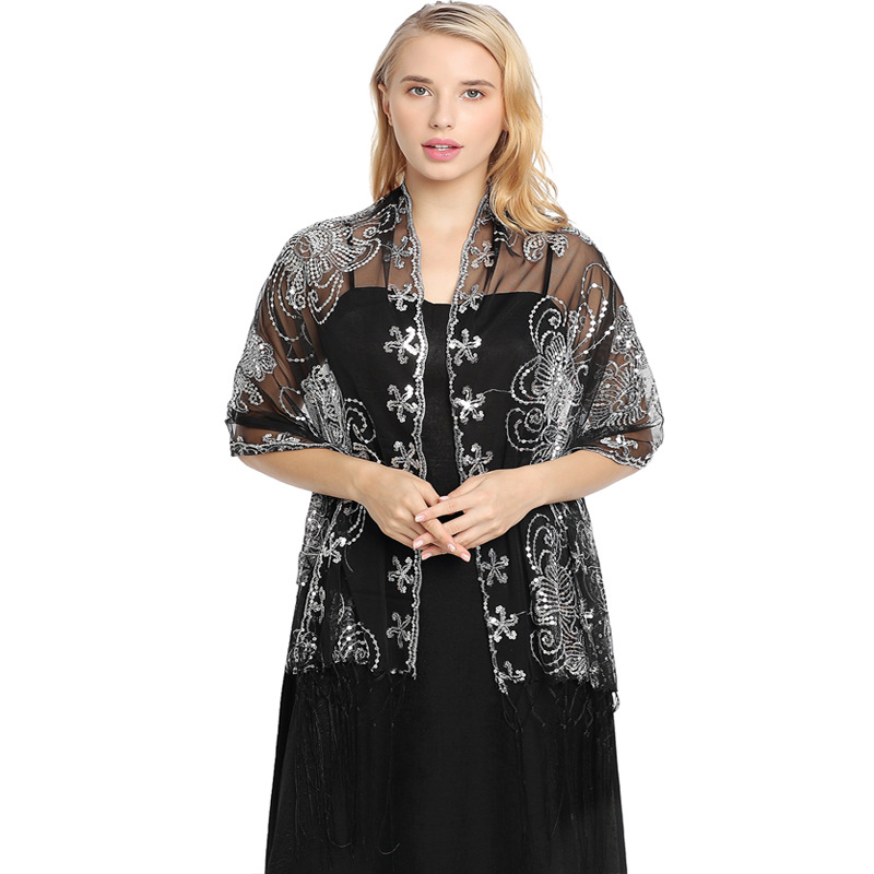 Cross-border Hot Sequins Embroidered Tassel Shawl Evening Dress Party Dinner Shawl Female Bride Cheongsam Shawl