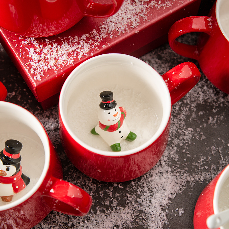 Creative ceramic cup cartoon with lid cup animal head water cup Christmas cup mug with custom logo