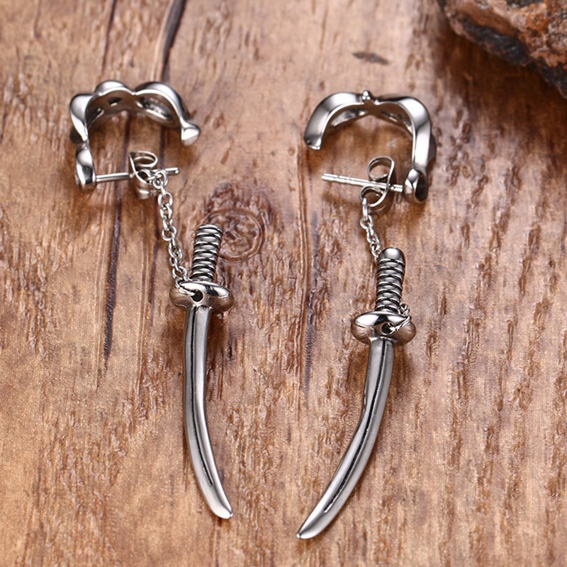 New products listed punk style men's sword earrings trendy men's earrings spot wholesale cross-border supply ES-123