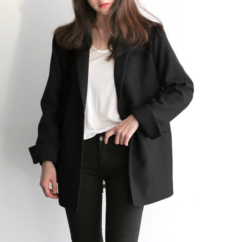 Small Suit Long Sleeve Jacket Women's 2023 Spring and Autumn New Korean Casual Loose Midi Large Size Professional Black Suit