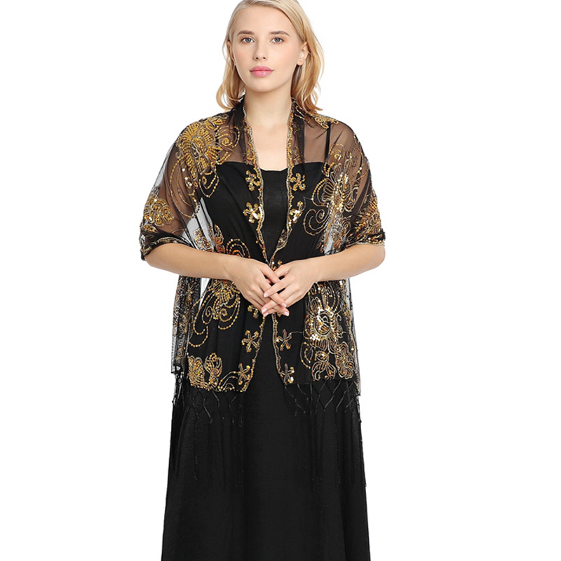 Cross-border Hot Sequins Embroidered Tassel Shawl Evening Dress Party Dinner Shawl Female Bride Cheongsam Shawl