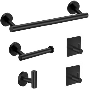 304 stainless steel toilet paper holder hook towel bar bathroom pendant three-piece set five-piece black cross-border
