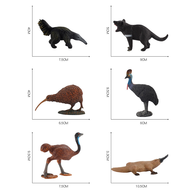 仿真野生动物模型6件食蚁兽鸸鹋鸭嘴兽大几维鸟飞禽走兽手办摆件
