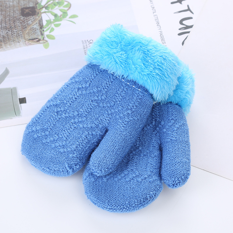 0-3 years old children Winter velvet padded plush gloves baby warm cross-border twill jacquard solid color wool mouth