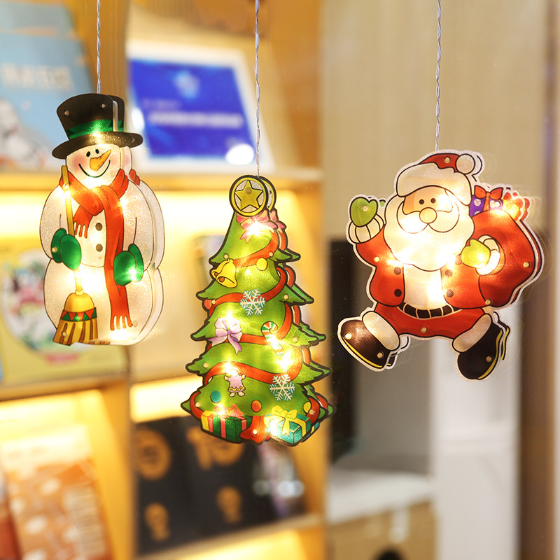 跨境热销LED吸盘橱窗挂灯圣诞节装饰店铺氛围场景布置节日装饰灯