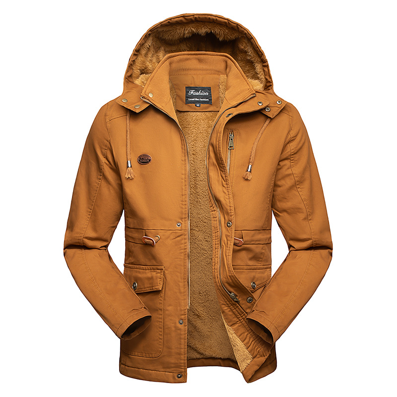 Cross-border Amazon winter cotton-padded coat men's workwear jacket mid-length European and American men's plus size coat warm thickened