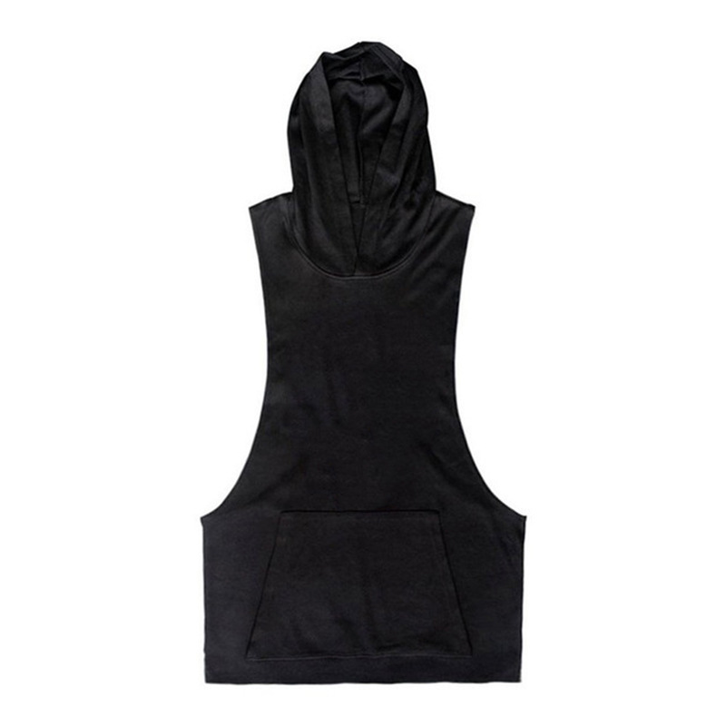 Muscle Fitness Sports Leisure Deep Digging Hooded Waistcoat Men's Summer Cotton European and American Trend Custom Logo