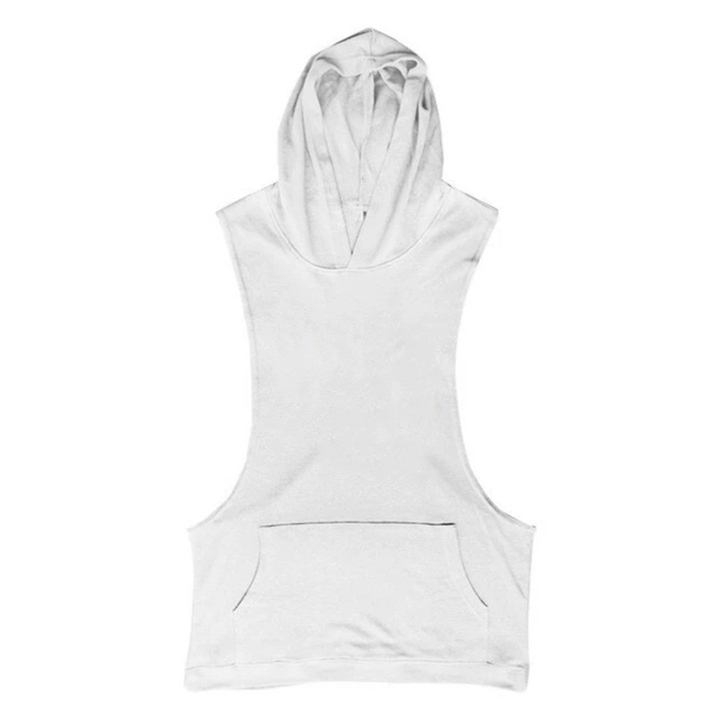 Muscle Fitness Sports Leisure Deep Digging Hooded Waistcoat Men's Summer Cotton European and American Trend Custom Logo