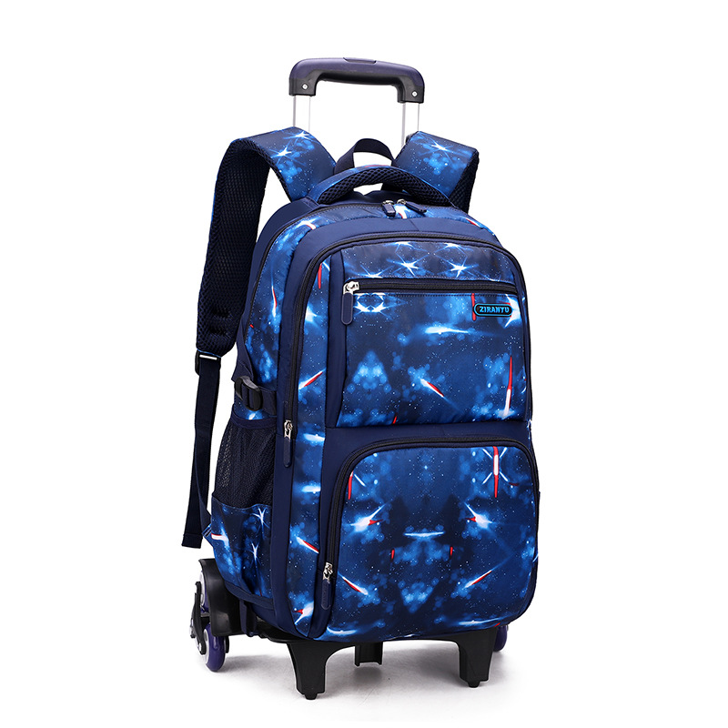 Natural Fish Middle School Student Three-Piece Trolley Schoolbag Stair Climbing Large Capacity Japanese-Korean All-Match Multi-Layer Breathable Backpack