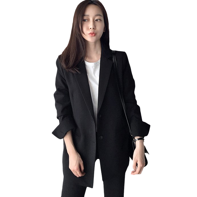 Small Suit Long Sleeve Jacket Women's 2023 Spring and Autumn New Korean Casual Loose Midi Large Size Professional Black Suit