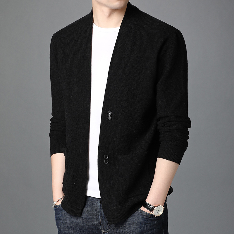 Spring and Autumn New Men's Cardigan Youth Casual Men's Knitwear Solid Color Cardigan Jacket