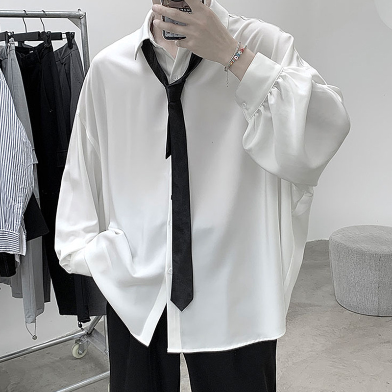 Shirt Men's Hong Kong Style Loose Fairy Tops dk Duffy Handsome Tide Design Sense jk Long Sleeve Lazy Style Falling Sense Shirt