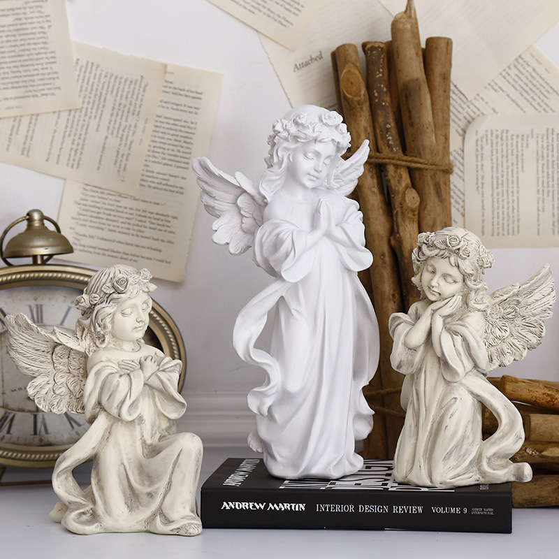 Character Ornaments Resin Girl's Heart Sculpture Desktop Small Ornaments Ornaments Angels Cute European Style Retro Flower Fairy