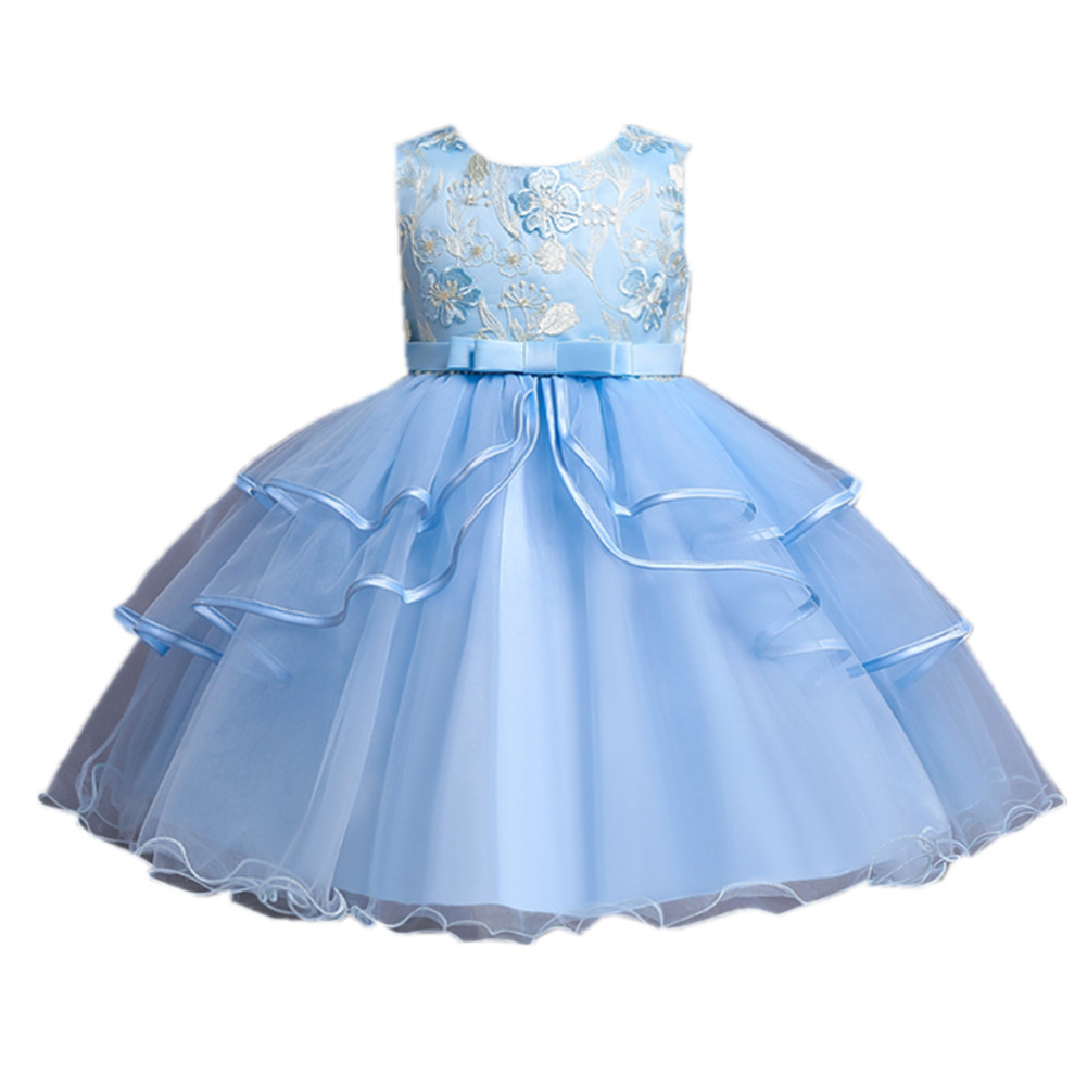 Europe and the United States small and medium-sized children's flower cake wedding dress children's dress princess dress catwalk performance high-end girls short dress dress