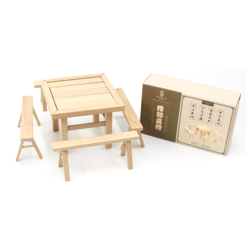 Hand-assembled diy children's toys table and chair building blocks educational wooden Small House children's disassembly and assembly mortise and tenon table and chair