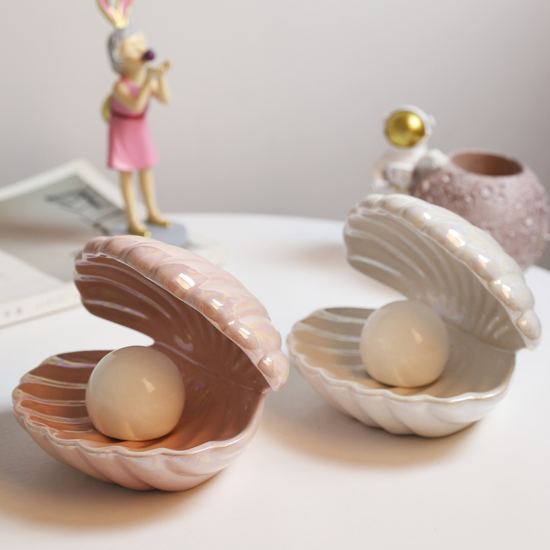 Nordic Internet Popular Creative Shell Night Light Bedroom Bedside Lamp Girl's Heart Dream Romantic Ceramic Lamp Desktop Ornaments
