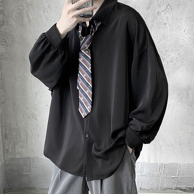 Shirt Men's Hong Kong Style Loose Fairy Tops dk Duffy Handsome Tide Design Sense jk Long Sleeve Lazy Style Falling Sense Shirt