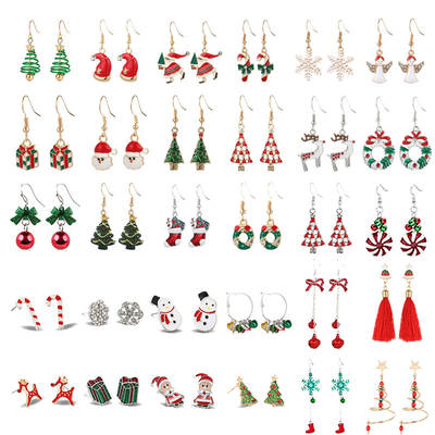 Cross-border European and American Christmas Earrings Fashion Creative Alloy Dropping Earrings Christmas Tree Snowflake Elk Bell Earrings