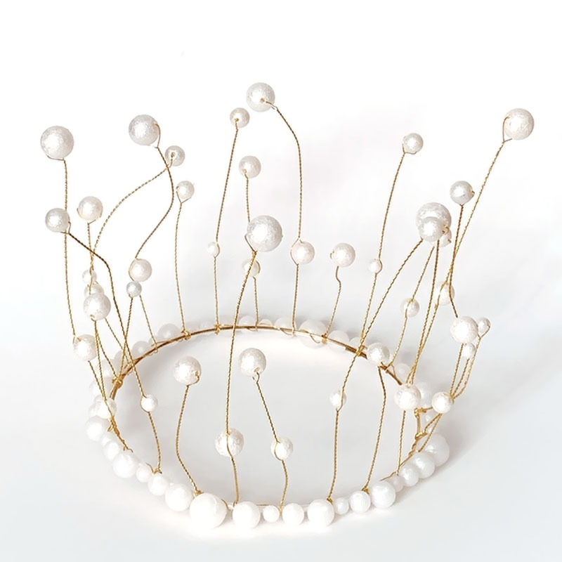 TikTok Baroque Cake Decoration Lace Crystal Pearl Crown Ornaments Baking Bride Queen Tiara Alloy