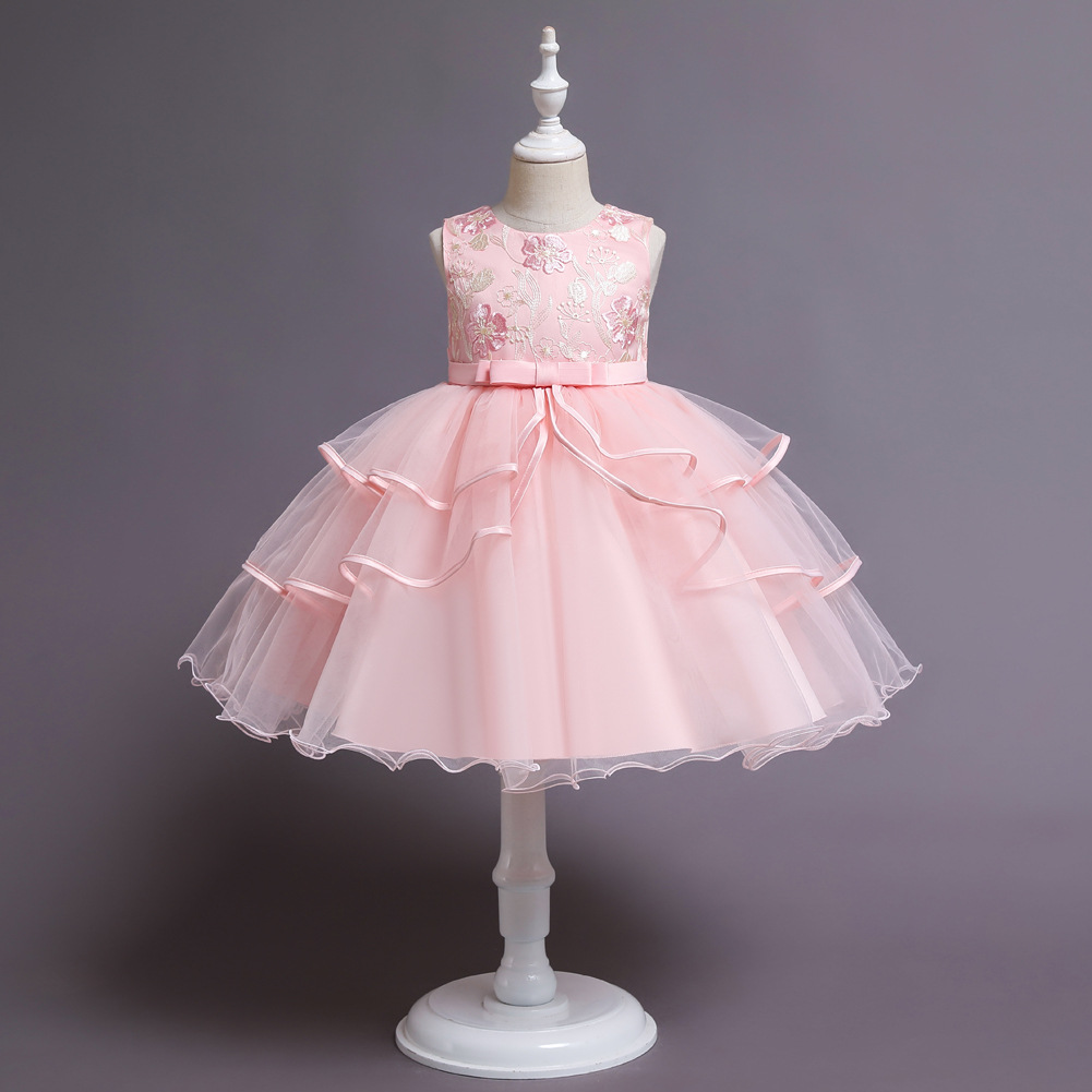 Europe and the United States small and medium-sized children's flower cake wedding dress children's dress princess dress catwalk performance high-end girls short dress dress