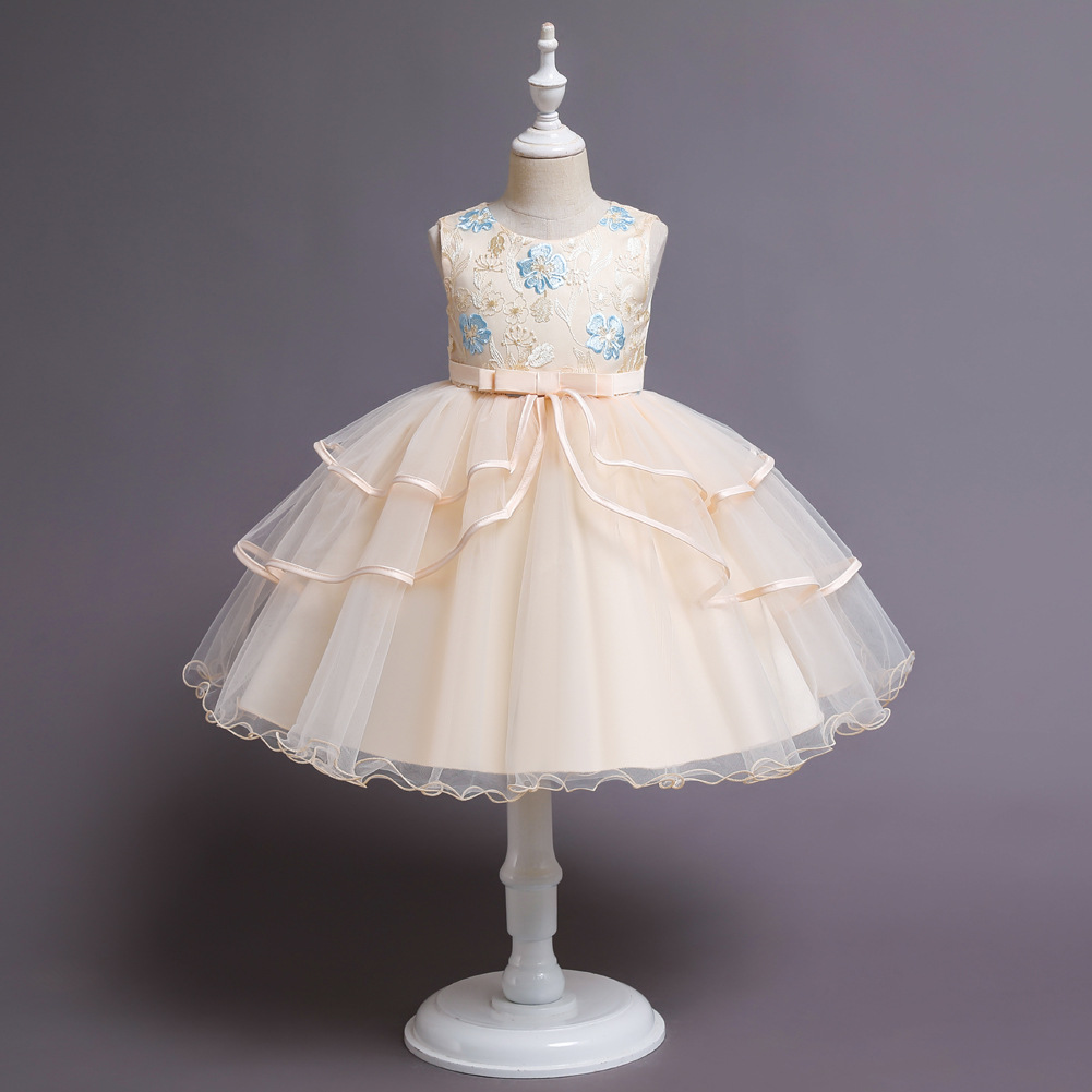 Europe and the United States small and medium-sized children's flower cake wedding dress children's dress princess dress catwalk performance high-end girls short dress dress