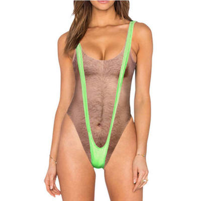 Cross-border new European and American women's imitation skin chest hair one-piece swimsuit skin color bikini bikini swimwear wholesale