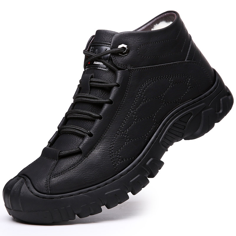 2024 Winter cotton-padded shoes men's genuine leather warm fleece-lined thick wool Martin boots casual high-top snow boots wholesale