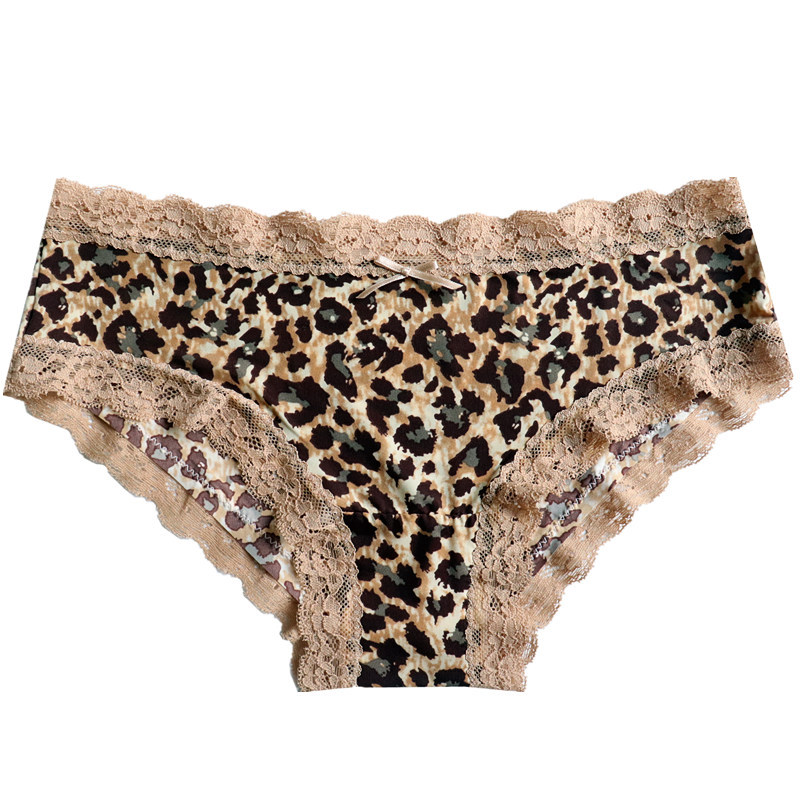 Foreign Trade European and American Seamless Silk Ice Silk Printing Women's Low Waist Leopard Print Underwear Women's Lace Women's Briefs