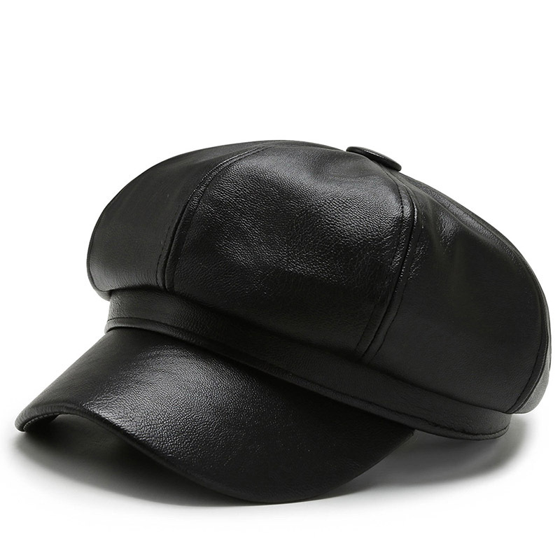 Autumn and winter new Korean style PU leather octagonal hat men's and women's all-match painter hat retro newsboy hat literary painter hat