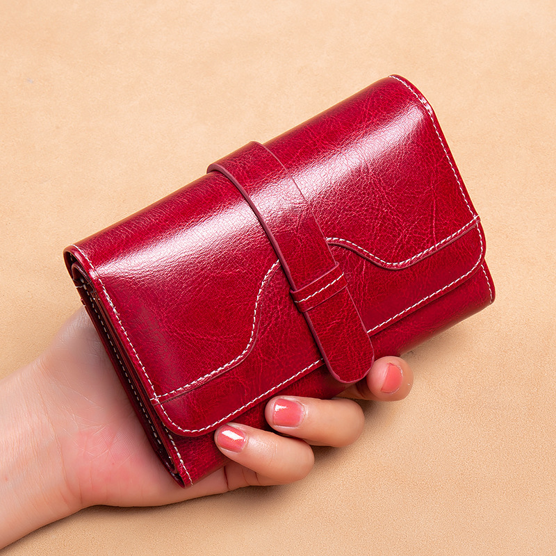 2020 New Korean Style Genuine Leather Women's Short Zipper Wallet with Vintage Oil Wax Calfskin Coin Purse