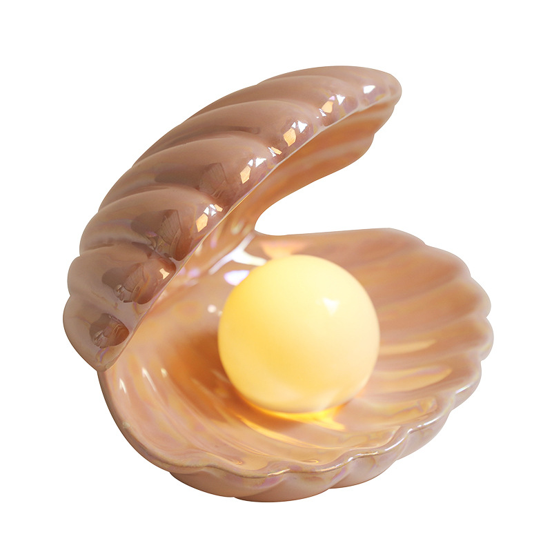 Nordic Internet Popular Creative Shell Night Light Bedroom Bedside Lamp Girl's Heart Dream Romantic Ceramic Lamp Desktop Ornaments