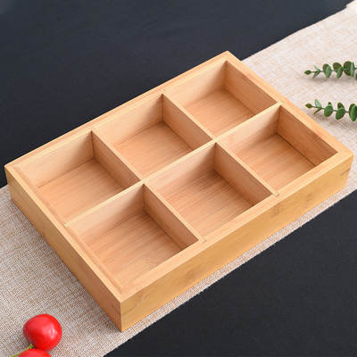 Bamboo Wooden Jiugongge Storage Box with Dishes Plate Creative Dielectric Dried Fruit Plate Household Dessert Plate Dielectric Dinner Plate Wholesale