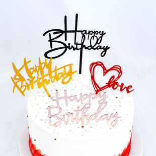 Acrylic Mirror Cake Decoration Insert Card Flag Happy Birthday Baking Decoration Party Insert Card