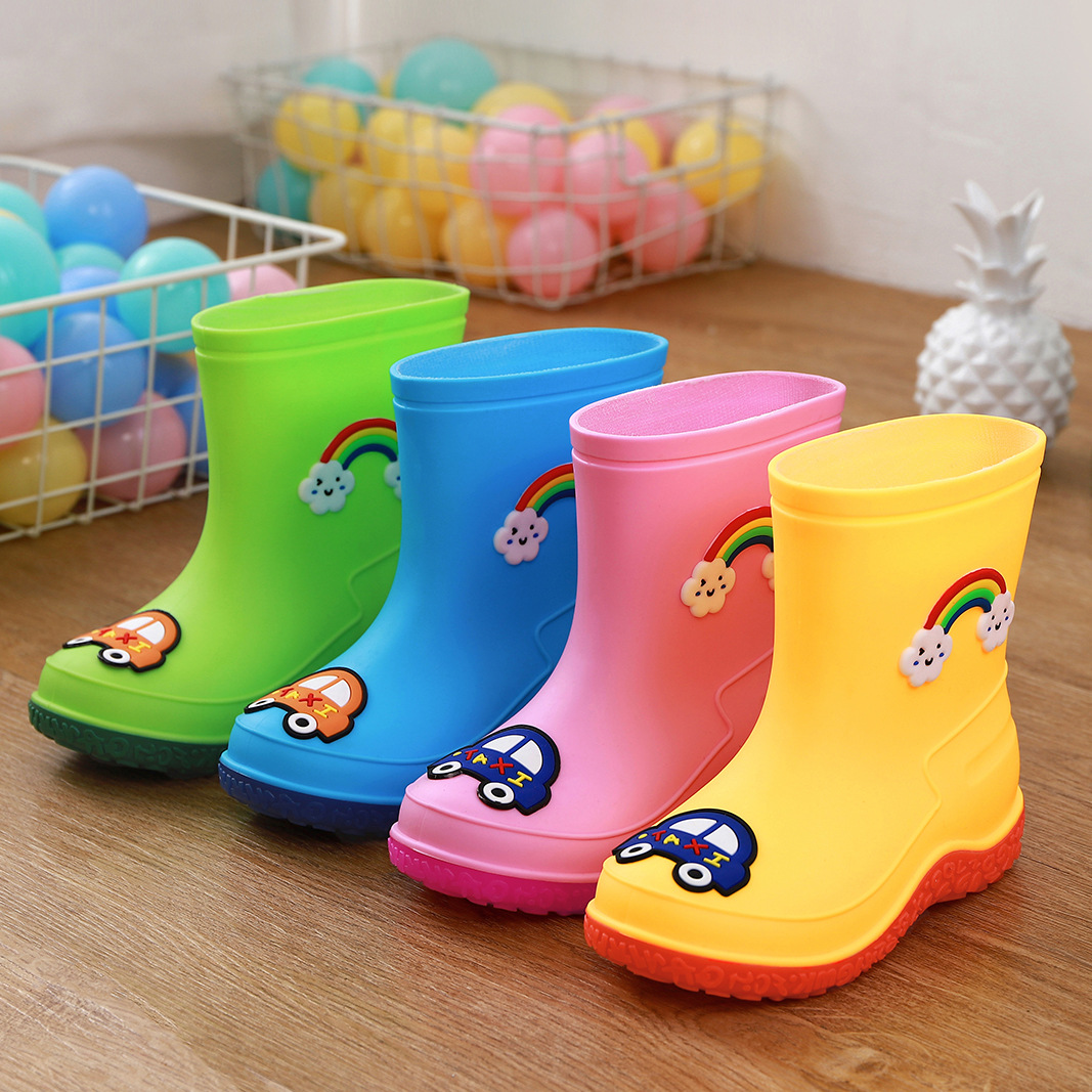Four Seasons Children's Rain Boots Women's Fleece-lined Warm Detachable Water Shoes Non-slip Waterproof Rain Boots Young Children's Small and Medium-sized Children's Boys' Boots