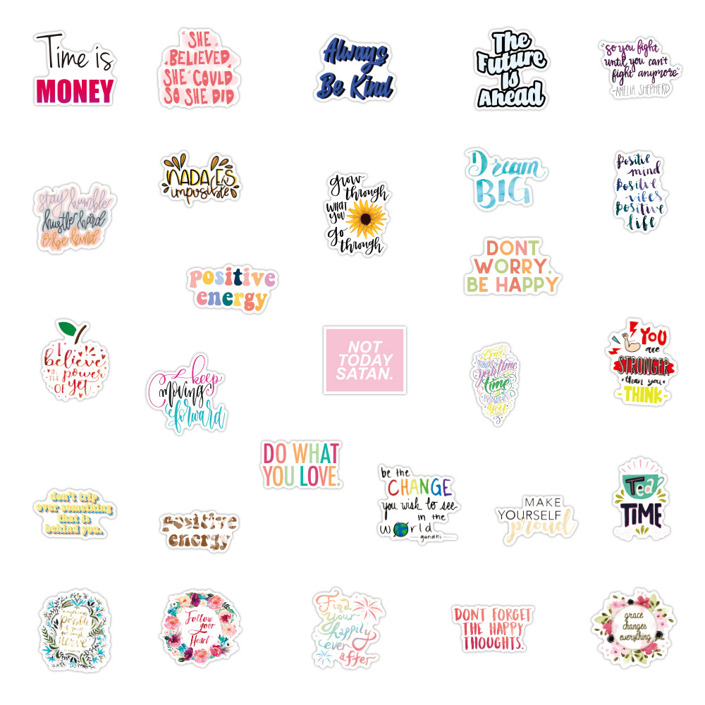 50 cross-border inspirational short sentence stickers inspirational classical Chinese English phrases mobile phone shell waterproof decorative stickers wholesale