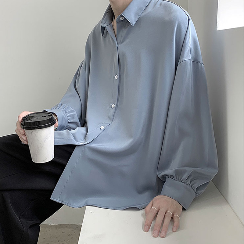 Shirt Men's Hong Kong Style Loose Fairy Tops dk Duffy Handsome Tide Design Sense jk Long Sleeve Lazy Style Falling Sense Shirt