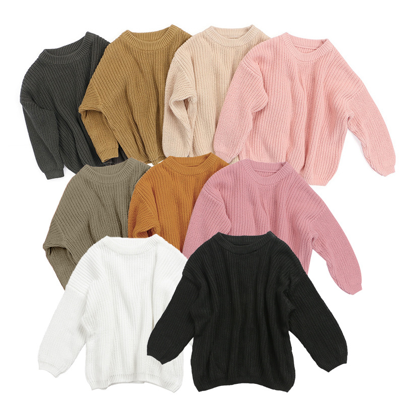 New CUHK children's pullover knitted sweater Europe and the United States foreign trade solid color girls sweater spot
