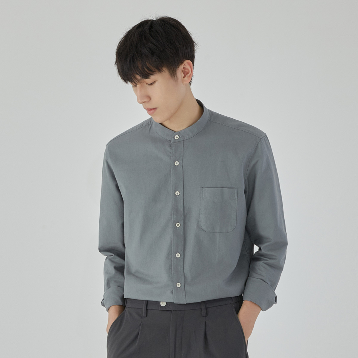 Men's Shirt Trendy 2023 Spring and Autumn Korean Style Trendy Business Casual Dress Small Vertical Collar White Shirt Long Sleeve Jacket