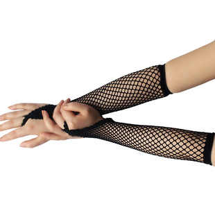 Hollow fishing net lace gloves nightclub disco dancing gloves stage table performance punk multi-color finger long gloves