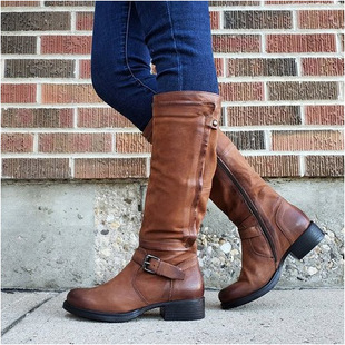 Cross-Border women's leather boots autumn and winter New Knight boots wish round head low heel high boots Women's large size spot