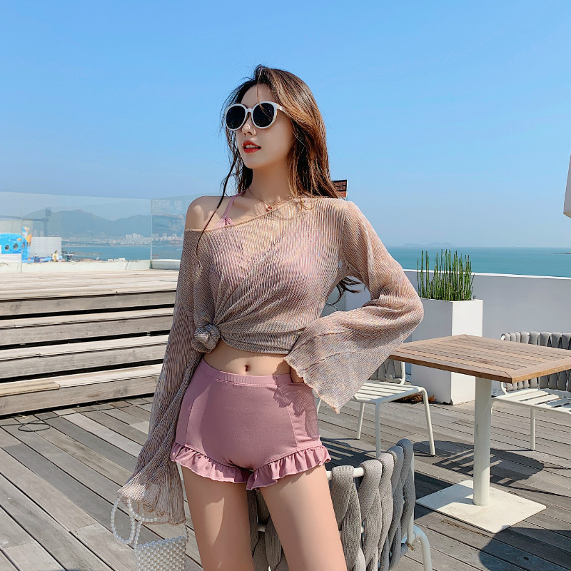 2024 Swimsuit Women's Korean-style Ins Sexy Slim Belly Covering Split Bikini Bikini Three-piece Long Sleeve Swimsuit