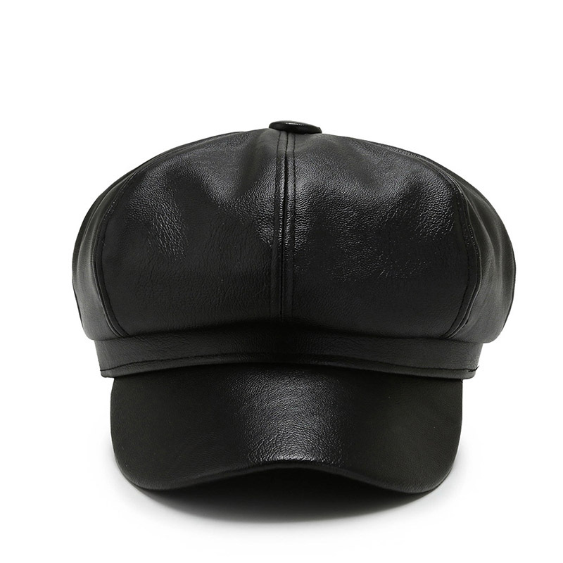 Autumn and winter new Korean style PU leather octagonal hat men's and women's all-match painter hat retro newsboy hat literary painter hat