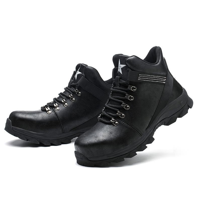 Factory supply fiber leather breathable labor protection shoes anti-smash anti-puncture safety shoes wholesale lightweight breathable protective shoes