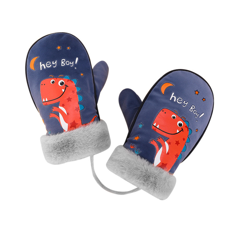 Children's Gloves Winter Velvet Thickened Warm Thickened Windproof for Boys and Girls Children Students Cute Baby Playing with Snow