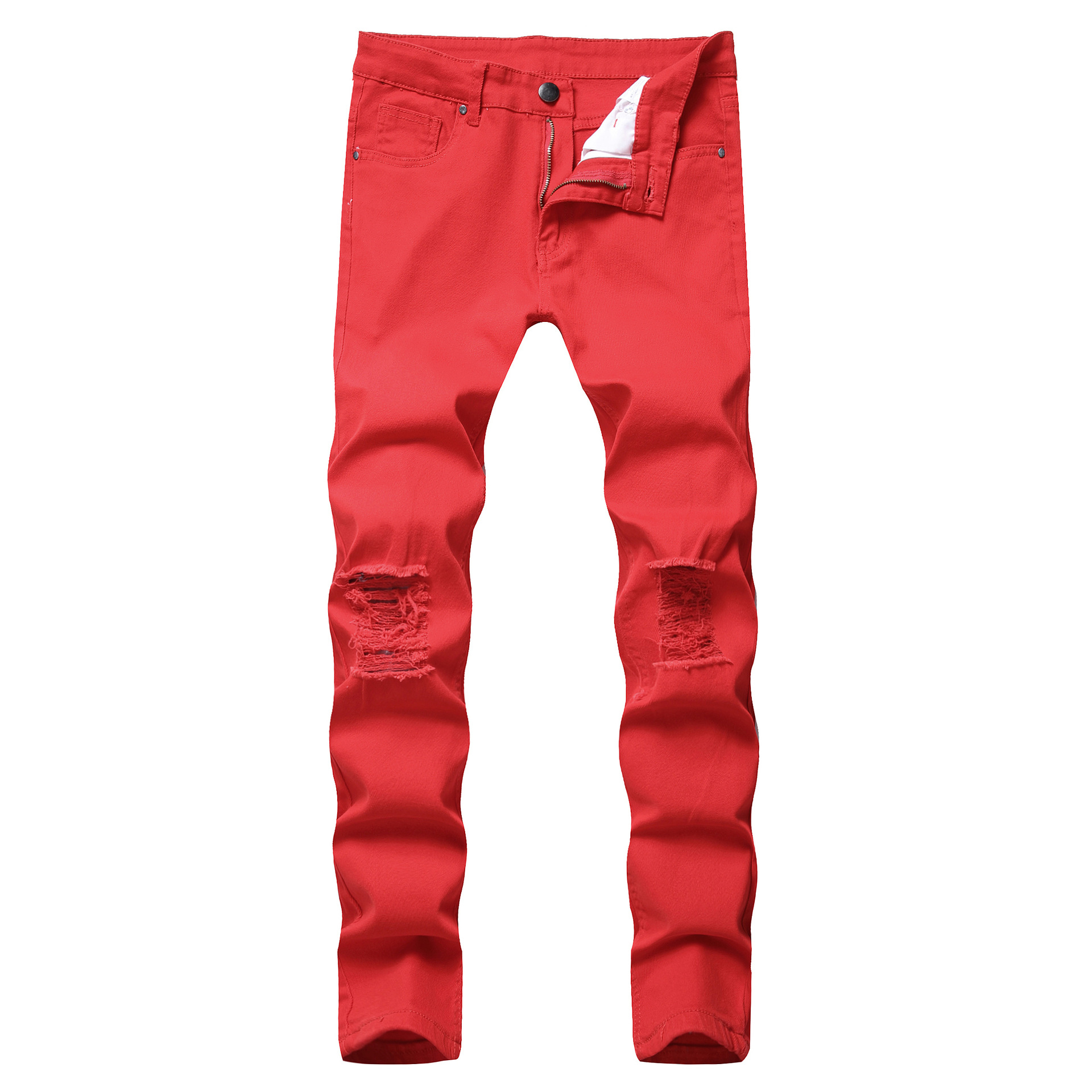 Summer Beggar Ripped Jeans Men's Five-color Ripped Pants Men's Slim-fit Knee Ripped Stretch Casual Jeans Trendy