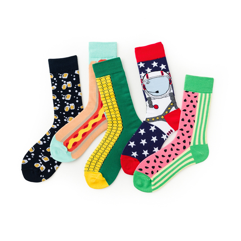 Spring and Autumn Men's New European and American Fashion Brand Socks Four Seasons Cotton Cross-border Couple Watermelon Corn Series Socks Wholesale