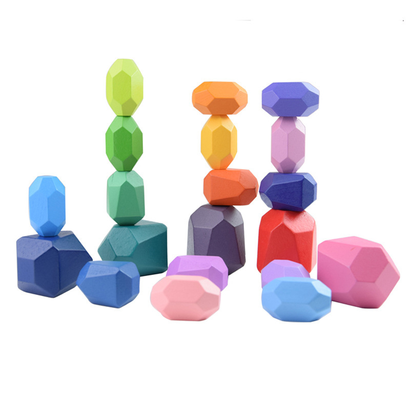 CECPC Wooden Rainbow Stacked Stone Building Blocks Children's Collaped Stacked Music Educational Color Cognitive Enlightenment Toys Wholesale