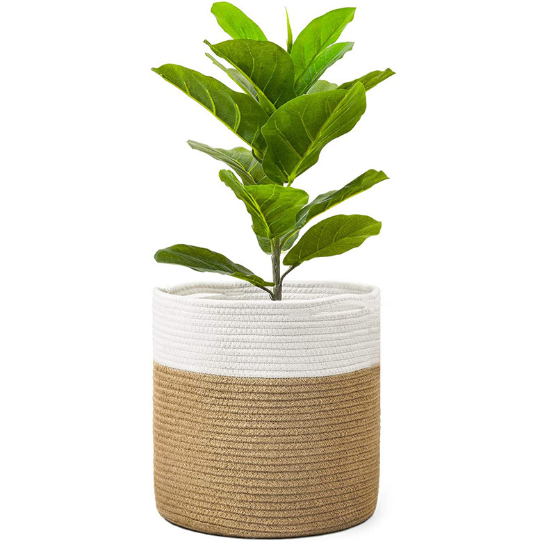 Cotton Rope Dirty Clothes Basket Woven Basket Flower Pot Basket Straw Round Storage Basket Home Decoration Dirty Clothes Basket Storage Basket