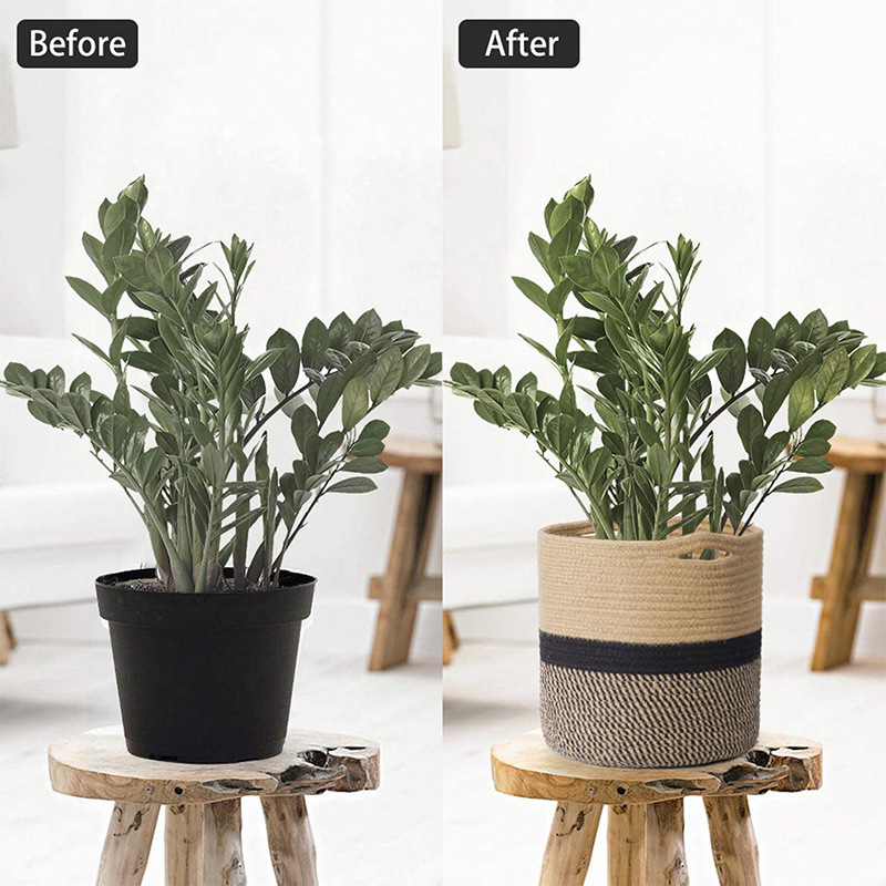 Cotton Rope Dirty Clothes Basket Woven Basket Flower Pot Basket Straw Round Storage Basket Home Decoration Dirty Clothes Basket Storage Basket